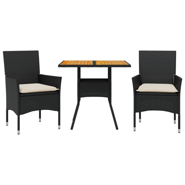 vidaXL havemøbelsæt med 3 dele og hynder, sort, polyrattan