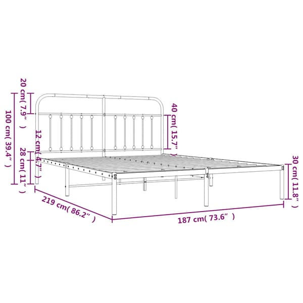 vidaXL metalsengestel med hovedgærde sort 183x213 cm