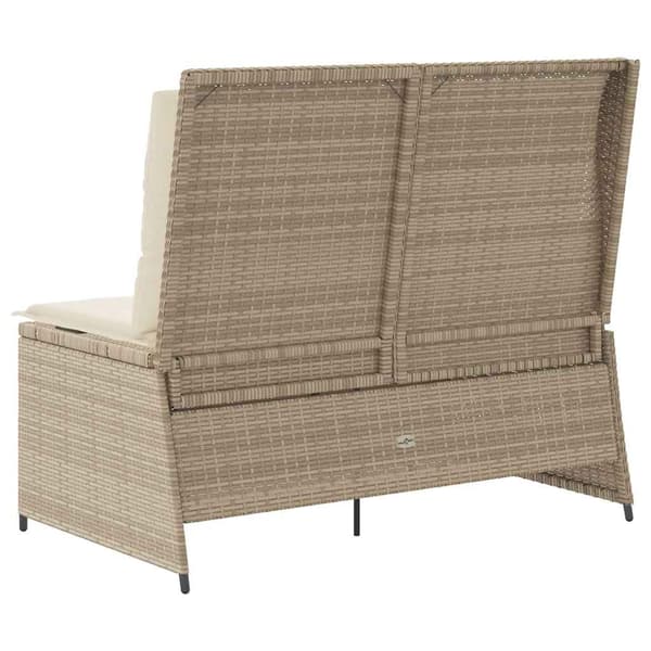 vidaXL Utdragbar trädgårdsbänk med dynor, beige, polyrotting