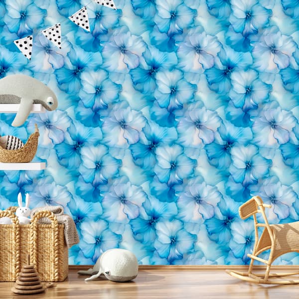 Mustetapetti Azure, sininen, seladon ja vaaleanharmaa 50x1000 cm