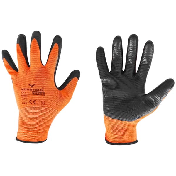 Skyddshandskar av polyester med nitril, 12-pack, storlek 9, Vorstahl-kvalitet