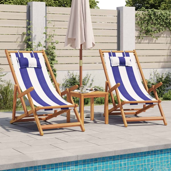 vidaXL foldbare strandstole, sæt med 2, blå og hvid