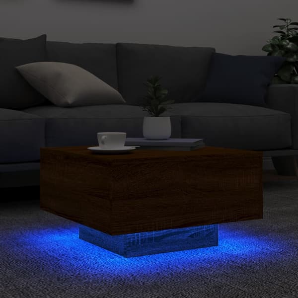 vidaXL LED soffbord brun ek 55x55x31 cm