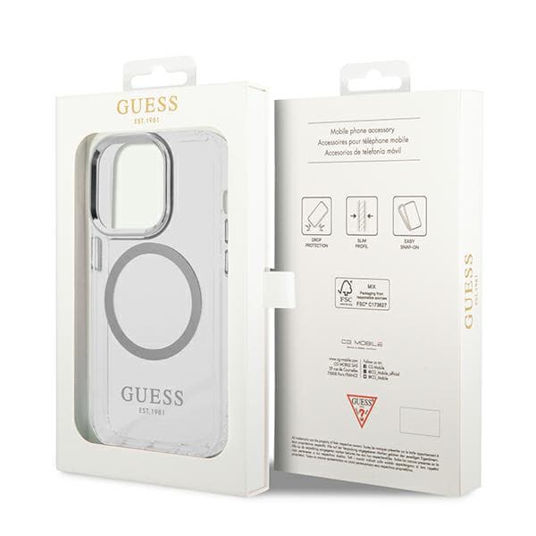 Guess Metal Outline Magsafe-etui til iPhone 14 Pro, sølv/sølv