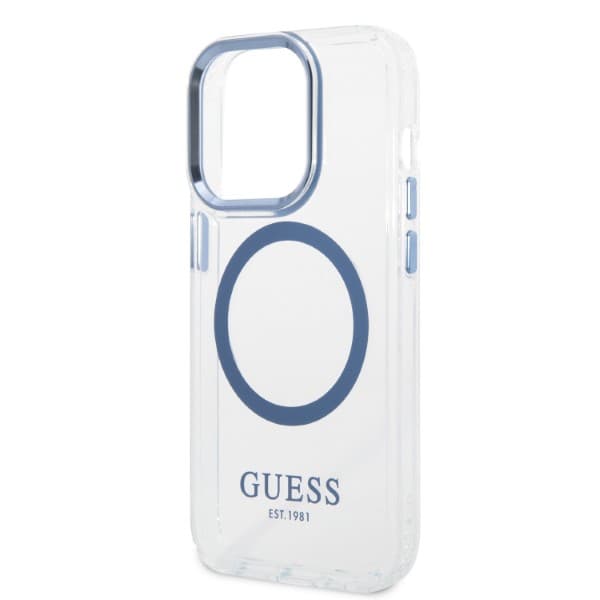 Guess Metal Outline Magsafe-etui til iPhone 14 Pro Max, blå