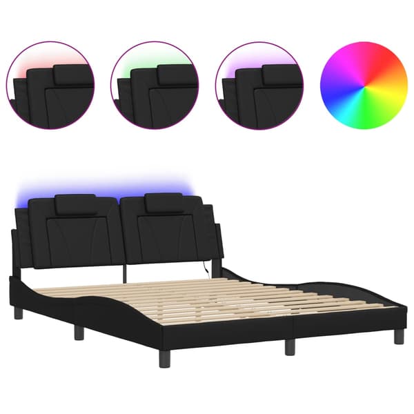 vidaXL sengestel med LED sort 160x200 cm kunstlæder