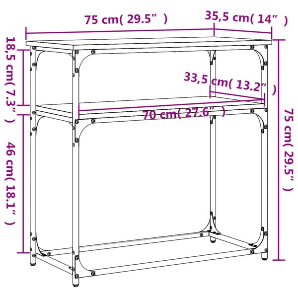 vidaXL Konsolbord brun ek 75x35,5x75 cm