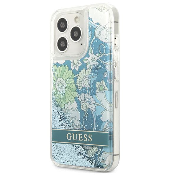 Guess Flower Liquid Glitter cover til iPhone 13 Pro Max, grøn/grøn