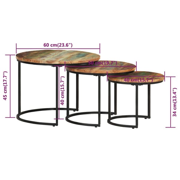 vidaXL 3-pack slitsbord massivt återvunnet trä