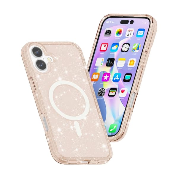 iPhone 17 cover, MagSafe-resistent, glitter, gennemsigtig guld