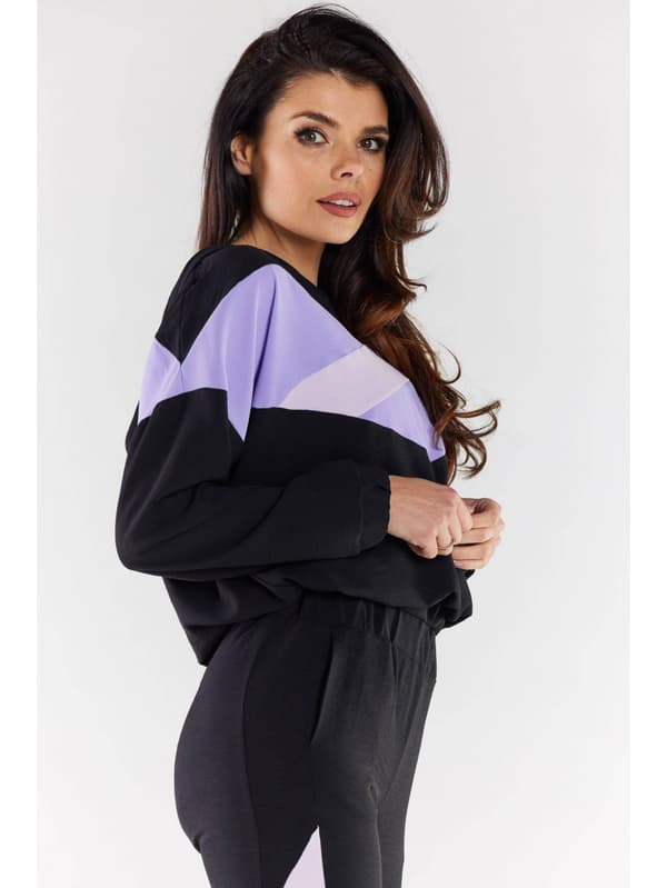 Casual sweatshirt i stof, sort og lilla M