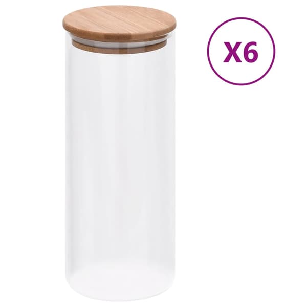 vidaXL Glasburkar med bambulock, 6 st, 1000 ml