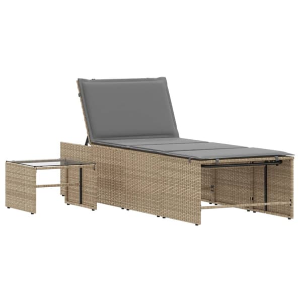 vidaXL liggestole med bord, sæt med 2, beige, polyrattan