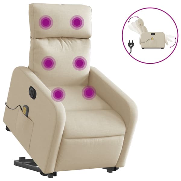vidaXL Lyftbar massagefåtölj, elektrisk, vilstol, krämfärgad