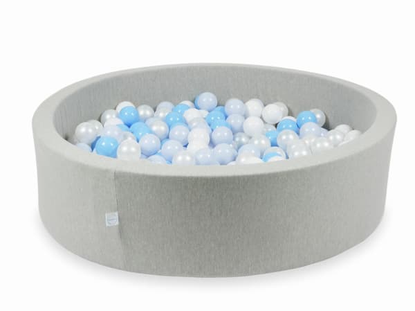 Lysegrå tørpool 110x30 med 400 bolde: hvid, perlemor, lyseblå, lyseblå perlemor