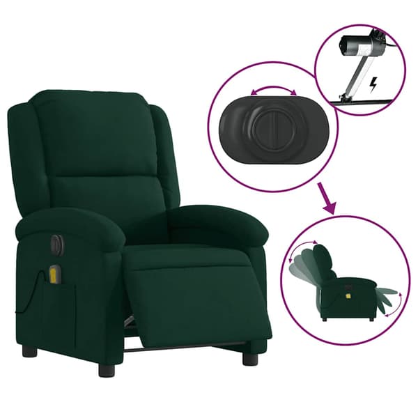 vidaXL Elektrisk massagefåtölj mörkgrön sammet