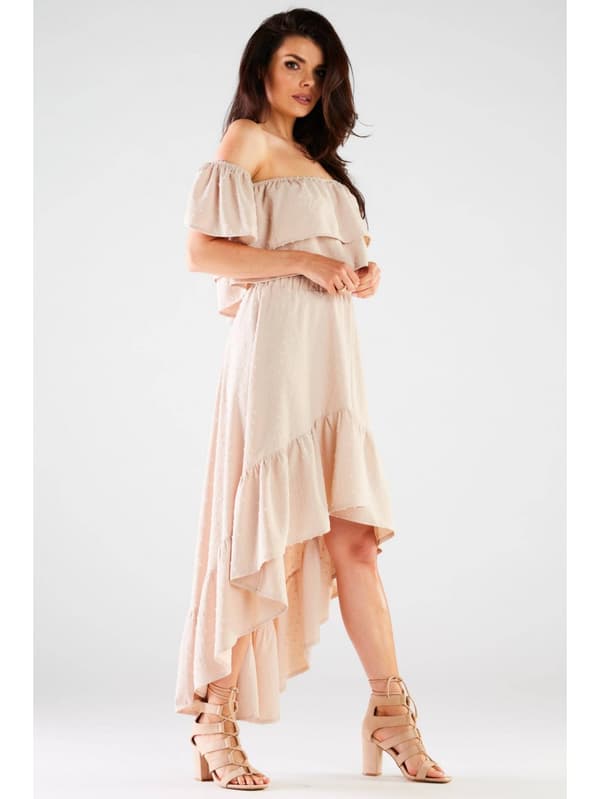 Sommar, asymmetrisk maxikjol, beige S/M