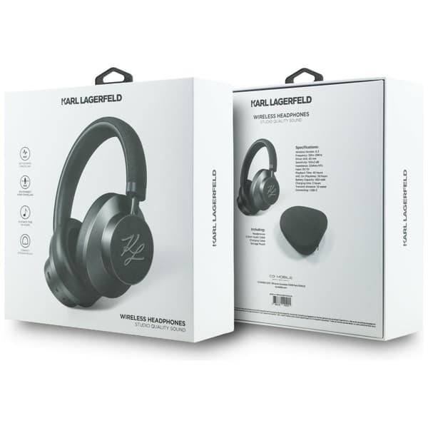 Karl Lagerfeld Grained Initials Bluetooth ANC -nappikuulokkeet, mustat