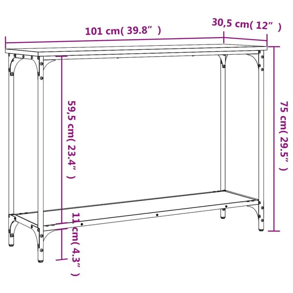 vidaXL Konsolbord brun ek 101x30,5x75 cm