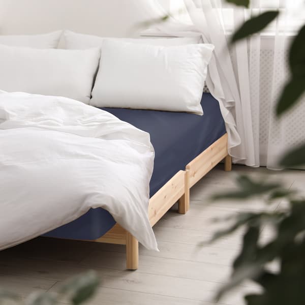 Bomullslakan 180x200 slät satin, mörk marinblå