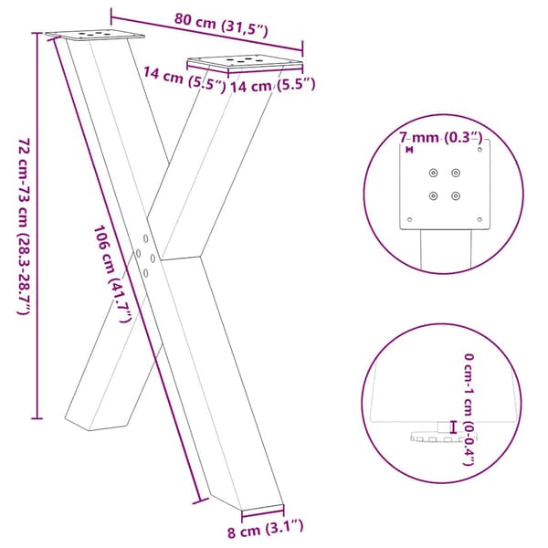 vidaXL spisebordsben, 2 stk., hvide, 80x(72-73) cm, stål