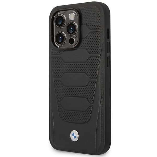 BMW lædersæder med mønster MagSafe-etui til iPhone 14 Pro, sort