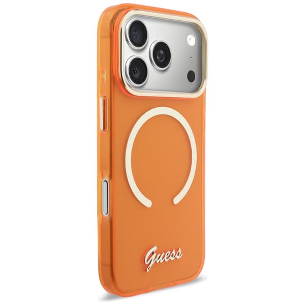 Guess IML Script Metal MagSafe-etui til iPhone 17 Pro i orange