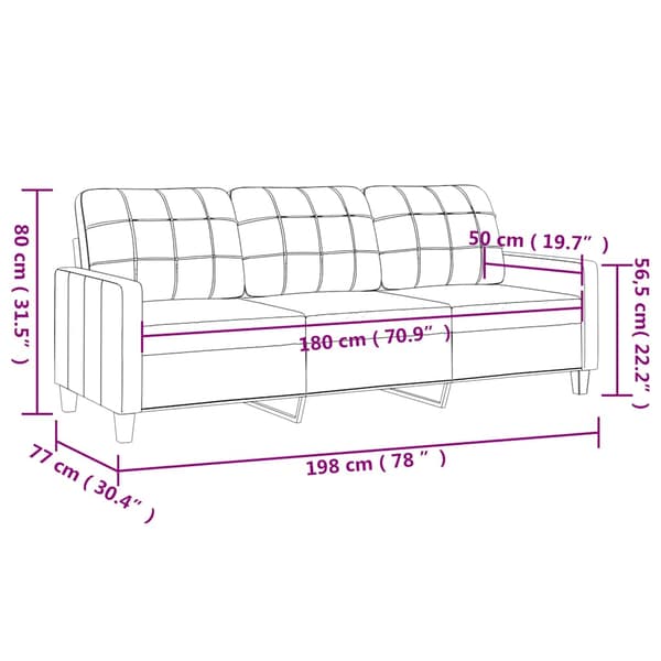vidaXL 3-sitssoffa, krämfärgad, 180 cm, konstläder