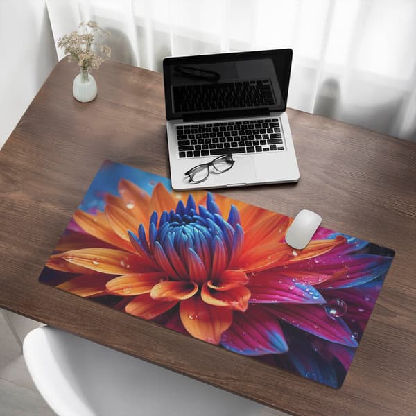 Musemåtte til skrivebord, tastatur og bærbar computer Blomst med dråber 90x45 cm