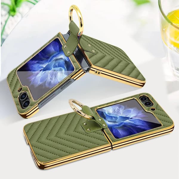 Etui til Samsung Galaxy Z Flip7 FE / Z Flip6, Læderring, Grøn