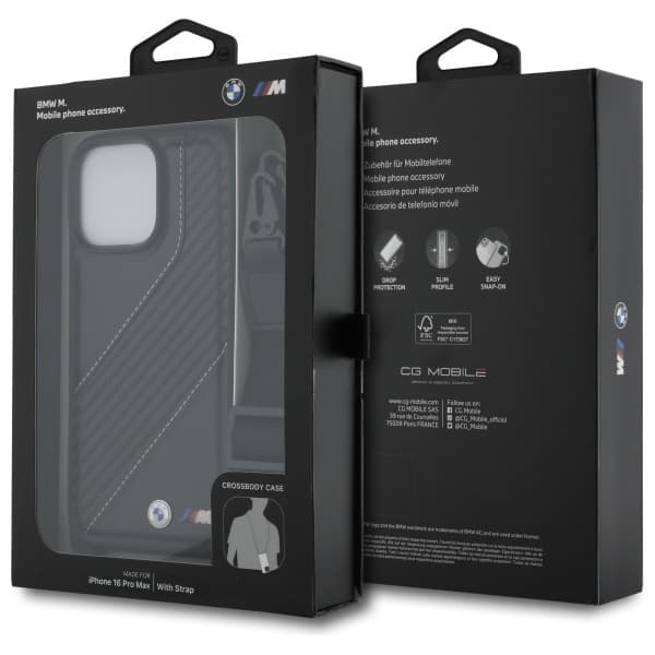 BMW BMHCP16X23PSCCK iPhone 16 Pro Max 6,9" sort/sort hårdt cover M Edition Carbon Stripe & Strap