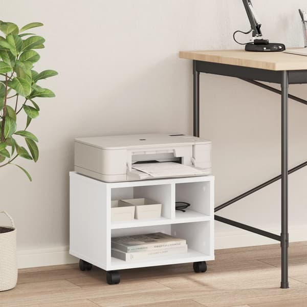 vidaXL printerstativ med hjul hvid 41x32x34,5 cm