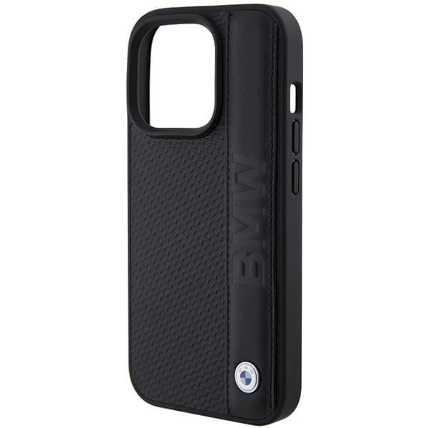 BMW BMHCP15X22RDPK iPhone 15 Pro Max 6,7" sort/sort hårdt cover i læder med tekstur og striber