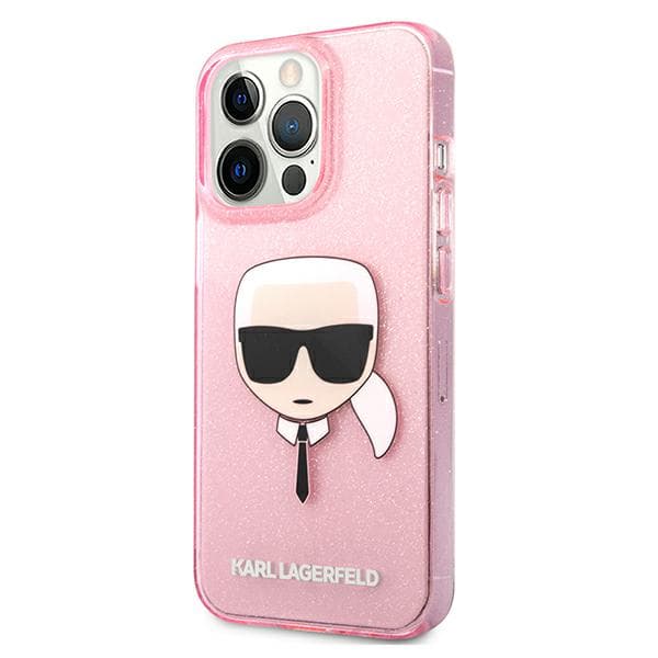 Karl Lagerfeld Glitter Karl`s Head-etui til iPhone 13 Pro Max, lyserød