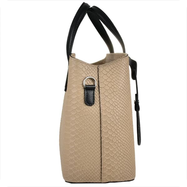 Läderhandväska, ormskinnsmönster, beige
