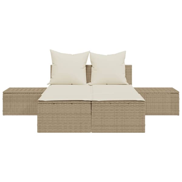 vidaXL Dubbel dagbädd med kuddar, beige, polyrotting