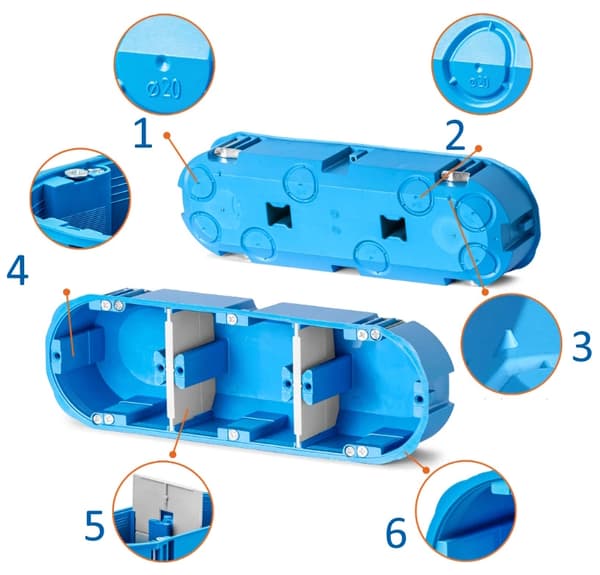 Trippel infälld box för Regips 3x 60mm djup multibox 1 st. SIMET