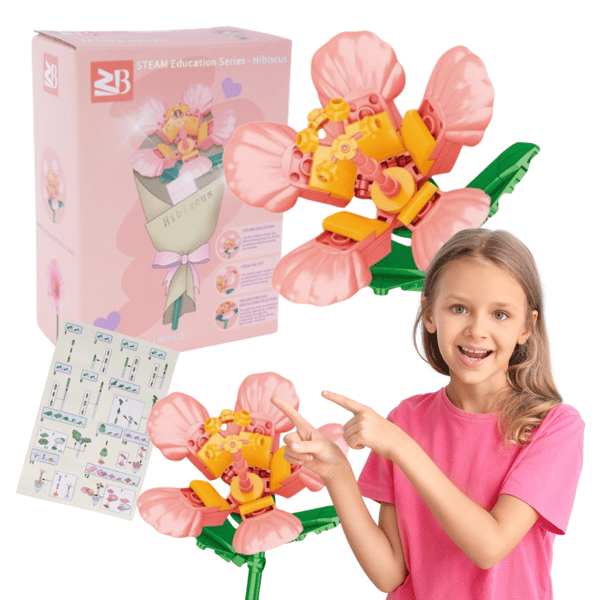 Blomsterblokkesæt 80 dele Hibiscus samlevejledning gave