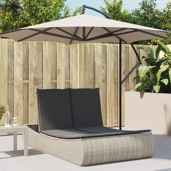 vidaXL dobbelt dagseng med hynder, lysegrå, polyrattan