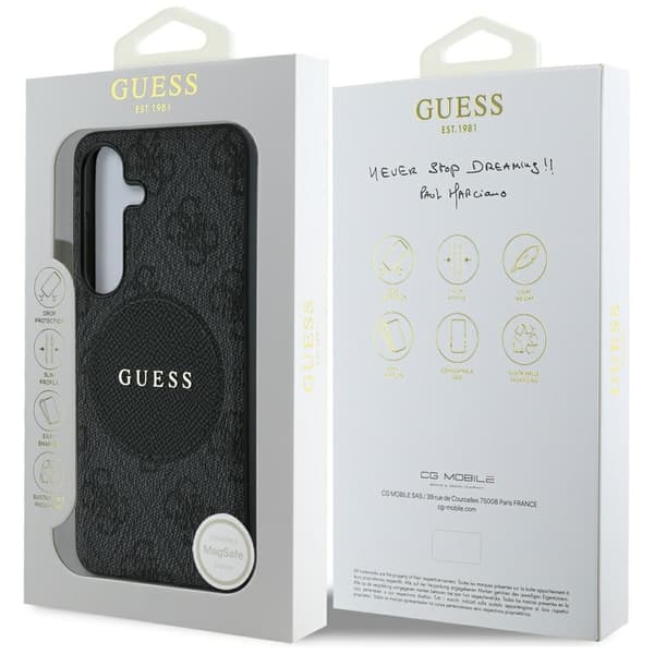 Guess 4G Round Patch Classic Logo MagSafe-etui til Samsung Galaxy S25, sort