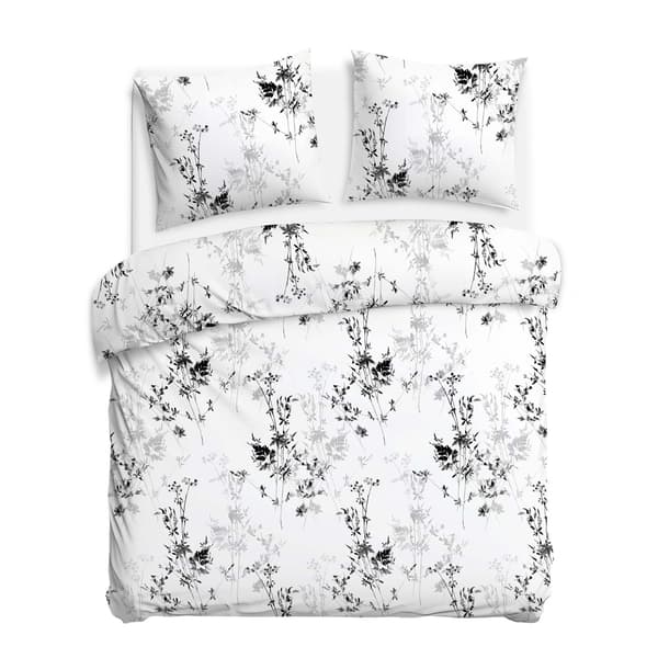 Bomullssängkläder 220x200 satin BOMULL växtmotiv grå färger