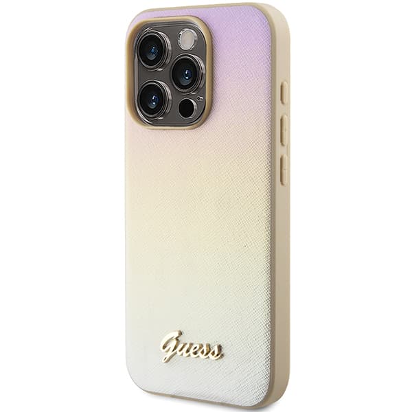 Guess Saffiano Iridescent Script-skal till iPhone 15 Pro Max, guld