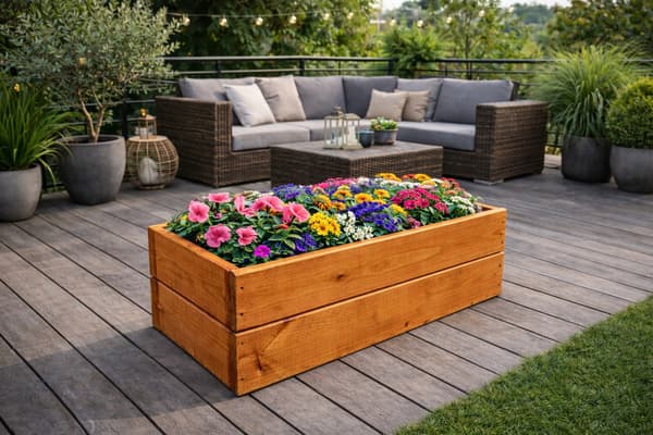 Blomkruka för balkong, fönsterbräda, trä, rektangulär, bricka, teakfärgad, 60x18 D27