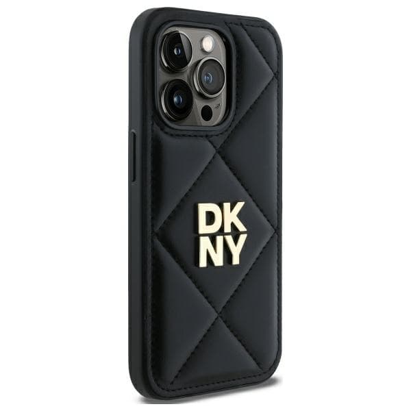 DKNY Quilted Stack -logolla varustettu suojakuori iPhone 14 Pro Maxille, musta