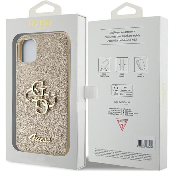 Guess Glitter Script Big 4G-skal till iPhone 11 / Xr, guld