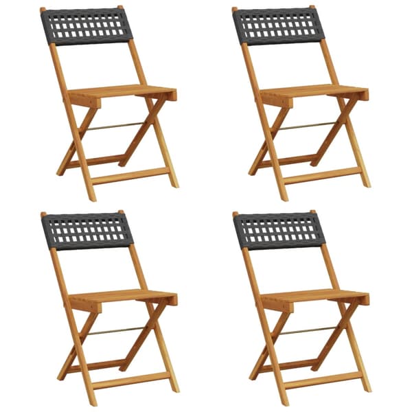 vidaXL foldbare havestole, sæt med 4, sort polyrattan og træ