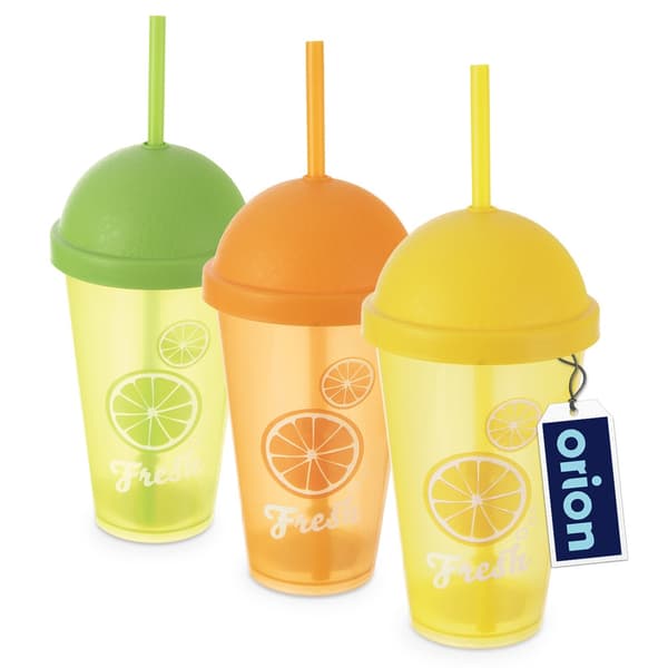 Plastkopp med lock och sugrör 450 ml 3 st