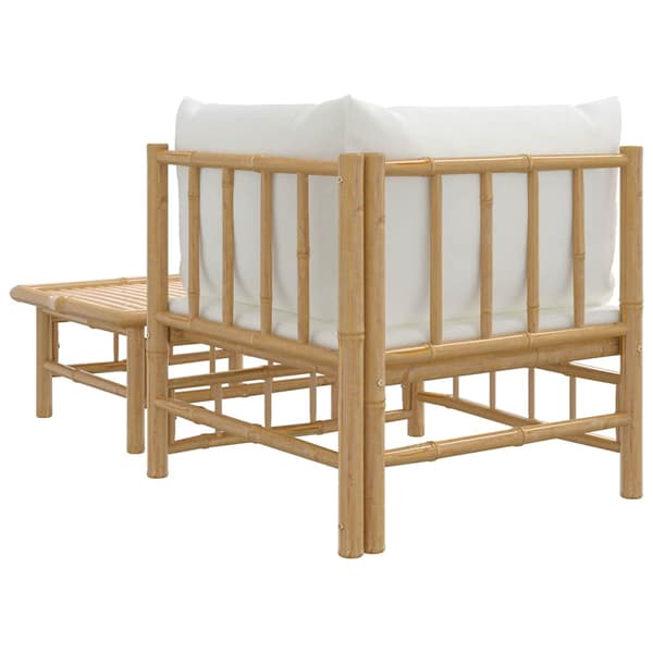 vidaXL 2-delat trädgårdsmöbelset, krämfärgade dynor, bambu