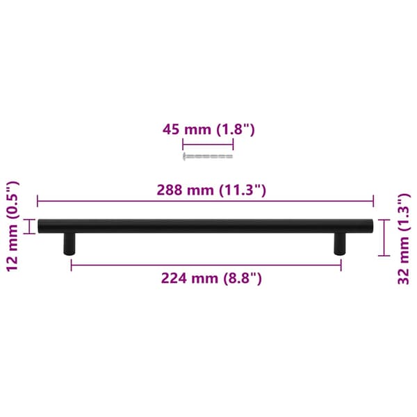 vidaXL skabsgreb, 5 stk., sort, 224 mm, rustfrit stål
