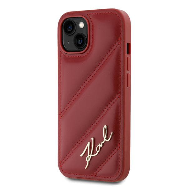 Karl Lagerfeld Diagonal Quilted Script-cover til iPhone 15, rød